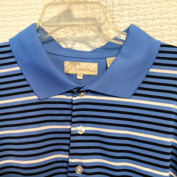 Ease Men's 3-Button Short Sleeve Striped Polo Golf Shirt Size XXL Blue White - Picture 2 of 8